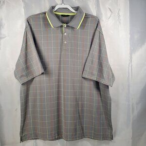 Walter Hagen Golf Big Plaid Polo Shirt Lightweight Gray Orange Yellow Men Sz 2XL